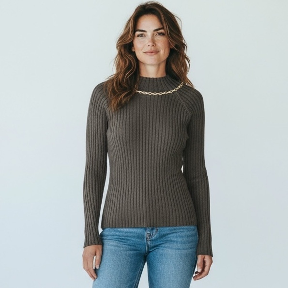 David Brooks Stretch Ribbed Long Sleeve Crewneck Sweater, Small